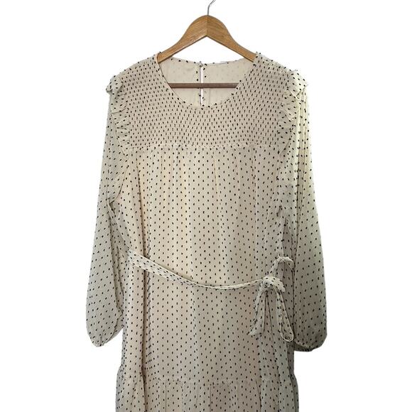 Lauren Conrad Ivory and Black Dot Ruffle Trim Belted Baby Doll Dress Sz XL New - Picture 2 of 10